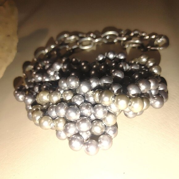 Vintage Large Statement Multi Strand Silver Round Pearl Necklace  Chain Clasp - Picture 4 of 7